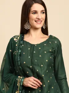 Shaily Green & Golden Zari Embroidered Unstitched Dress Material