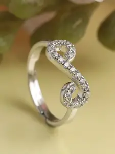 Clara Silver-Toned Cubic Zirconia Studded Infinity Adjustable Finger Ring