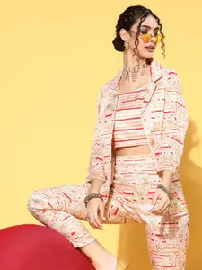 ZIYAA Multi-coloured Art Silk Fusion Jacket Kurta Set
