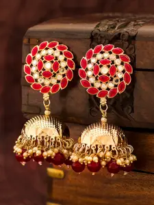 aadita Woman Gold-Toned Floral Jhumkas Earrings