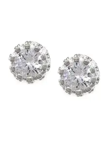 OOMPH Silver-Toned Circular Crown Shape Solitaire Studs Earrings