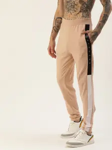 Kook N Keech Marvel Men Peach Solid Mid-Rise Regular Track Pants With Printed Panels