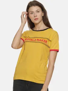 Campus Sutra Mustard Yellow Print Top