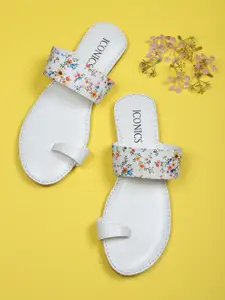 ICONICS Women White Printed One Toe Flats