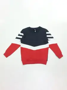 Maniac Boys Navy Blue & Red Colourblocked Sweatshirt