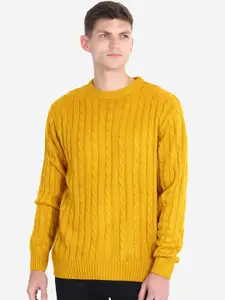 JoE Hazel Men Yellow Cable Knit Acrylic Pullover