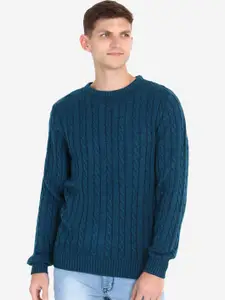 JoE Hazel Men Blue Cable Knit Acrylic Pullover
