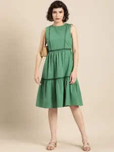 all about you Women Green Self Designed Casual A-Line Dress