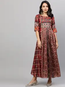 FASHOR Maroon Ethnic Motifs Maxi Dress
