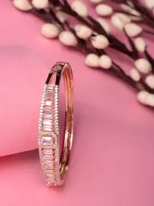 Saraf RS Jewellery Women Gold-Toned & White Brass American Diamond Rose Gold-Plated Bangle-Style Bracelet