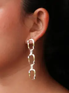 Ayesha Gold-Toned Contemporary Rhinestone Studded Rectangular Triple Drop Earrings