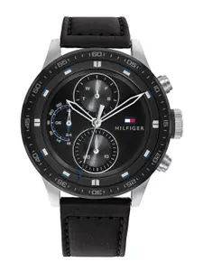 Tommy Hilfiger Men Black Dial & Black Leather Textured Straps Analogue Watch TH1791810W