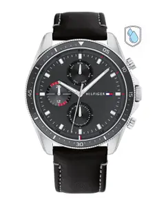 Tommy Hilfiger Men Grey Dial & Black Leather Straps Analogue Watch TH1791838W
