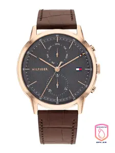 Tommy Hilfiger Men Grey Dial & Brown Leather Straps Analogue Watch TH1710435W