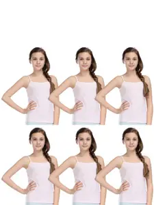 CAREPLUS Girls Pack Of 6 White Solid Pure Cotton Camisoles