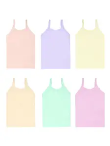 CAREPLUS Girls Pack Of 6 Solid Multicoloured Pure Cotton Camisoles