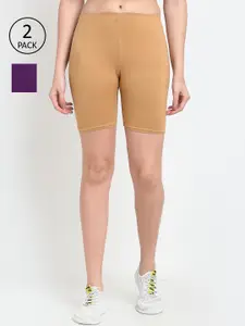 GRACIT Women Pack Of 2 Beige & Purple Biker Shorts