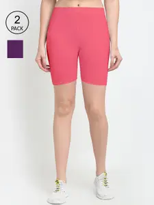 GRACIT Women Pack Of 2 Pink & Purple Biker Shorts