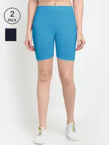 GRACIT Women Pack of 2 Navy Blue & Blue Biker Shorts
