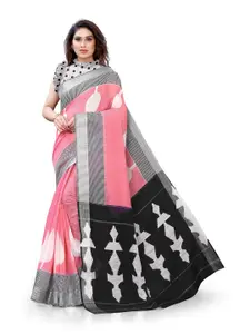 KALINI Pink & Grey Zari Printed Cotton Saree