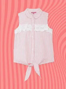Biba Pink Striped Peter Pan Collar Shirt Style Top