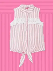 Biba Girls Pink Striped Peter Pan Collar Shirt Style Top
