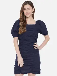 Trend Arrest Navy Blue Square Neck Sheath Mini Dress