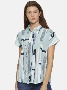 Campus Sutra Women Blue Classic Printed Casual Shirt