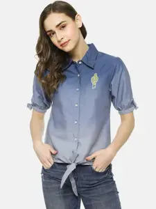 Campus Sutra Women Blue Classic Casual Shirt