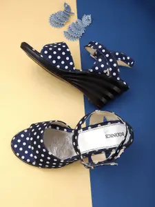 ICONICS Navy Blue Polka Dotted Wedge Heels