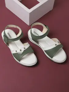 ICONICS Green Colourblocked Wedge Sandals with Buckles
