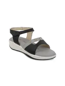 ICONICS Black & Grey Embellished Block Sandals