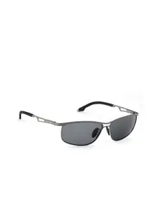 ROYAL SON Men Black Lens & Silver-Toned Rectangle Sunglasses CHI00109-C2-R1