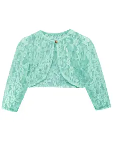 A.T.U.N. Girls Sea Green Crop Button Lace Shrug