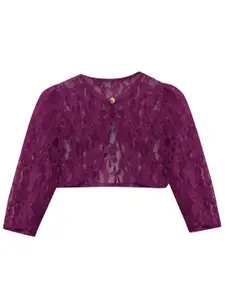 A.T.U.N. Girls Purple Self Design Lace Open Front Shrug