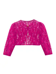 A.T.U.N. A T U N Girls Fuchsia Party Crop Lace Sheer Shrug
