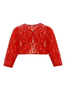 A.T.U.N. Girls Red Party Crop Sheer Button Lace Shrug
