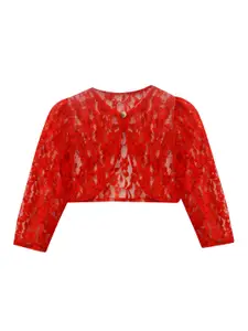 A.T.U.N. Girls Red Party Crop Sheer Button Lace Shrug