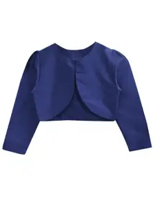 A.T.U.N. Girls Navy Blue Solid Open Front Shrug