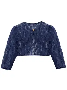 A.T.U.N. Girls Navy Blue Lace Crop Button Shrug