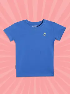Gini and Jony Boys Blue Solid Pure Cotton T-shirt