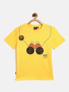 Gini and Jony Boys Mustard Yellow & Rust Orange Pure Cotton Graphic Print T-shirt