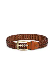 Calvadoss Men Tan Braided Leather Belt