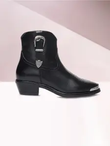 Saint G Women Black Buckle Decorative Leather Ankle Boots