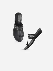 AURELIA Black & Silver-Toned Embellished Comfort Sandals