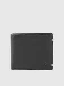 Woodland Men Black Solid Leather Two Fold Wallet