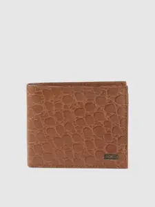 Woodland Men Brown Croc Textured Leather Two Fold Wallet