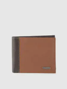 Woodland Men Brown Colourblocked Leather Two Fold Wallet