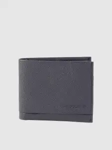 Woodland Men Navy Blue Textured Leather Two Fold Wallet