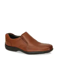 Bata Men Brown Textured Leather Formal Slip-Ons